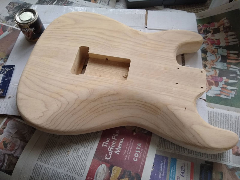 Grain filling a Stratocaster body